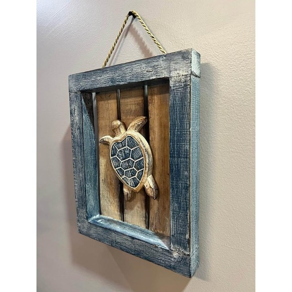 Beach Decor Coastal Rustic Wooden Sea Turtle Framed Wall Decor Wall Hanging - Picture 3 of 4